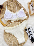2026 Summer Women's 2 Pieces Swimsuit High Waist Push Up Bathing Suits Beachwear Frill Trim Bikini Set Backless Swimwear Biquini