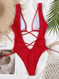 Deep V Neck Wrap Around High Cut Women Swimwear One Piece Swimsuit Female Monikini Tummy Cut Out Bathing Suit Swim Beach Wear