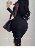Pure Desire Style High Waist Back Slit Lace Bodycon Midi Skirt Fashion Slim Women Long Skirts PNC2