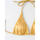 Sexy Satin Halter Brazilian Padded Bikini Female Swimsuit Women Swimwear Two-Pieces Bikini Set Bather Bathing Suit Swim V4966S