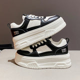 Pu Leather Thick Bottom Sneakers Women 2025 Breathable Platform Vulcanised Shoes Woman Womens All Match Lace Up Casual Sneakers
