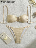 U Neck Wrinkled Crinkled Bikini Women Swimwear Female Swimsuit Two-Pieces Bikini Set High Cut Bather Bathing Suit Swim V5708B