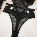 Women's Sexy Black Lace See-Through Jumpsuit - Hollow Mesh Shapewear Bodysuit for Special Occasions