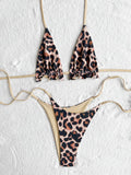 2026 Summer Leopard Print 3 Pieces Suit Swimwear Reversible Sexy Halter Lace-up Bikini Set Drawstring Skirt Cover Up Beachwear