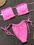 Tie Dye Pleated Ruffled Bikinis Bandeau Bikini Women Swimsuit Female Swimwear Two-pieces Bikini Set Hollow Out Bathing Suit Swim