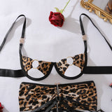 Toucheart Hollow Out Leopard Print Sexy Interesting Underwear Panty Irregular Laceup Slim Exposed Navel Sexy Stee Ring Underwear