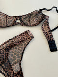 Seamless Leopard Printed Underwire Underwear Lace See Through Push Up Bra and Panty Set Women Sexy Lingerie Outfit