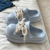 2025 DIY Laceup Platform Slippers For Women Home Street Garden Shoes Thick Sole Fashion Clogs Girls Summer Sandals Beach Slides