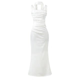 Pure Desire Style Collarbone-revealing Strapless Long Dress Feminine And Slim-fitting With Pleated Waist Tie Straps Bodycon LWIO