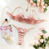 2 Pcs Sexy Bra Set Women Underwear Underwire Push Up Satin Patchwork Bras and Thongs Suits Attractive Bilizna Intimate Set