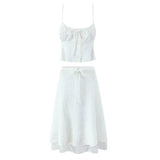 Foridol Summer White Dress Set Women 2pcs Matching Set Skirt Outfits Spaghetti Strap Top+skirt Set Vacation Beach Dress 2025