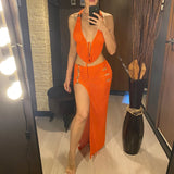 Sexy Halter V Neck Backless Knitted Beach Cover Up Cover-ups Beach Dress Beach Wear Beachwear Two Pieces Set Female Women V6379