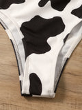 2026 Cow Print Rib Cut-out One Piece Swimsuit Ring Link Swimwear Women Bathing Suit Female Swimming Summer Beachwear Bodysuit