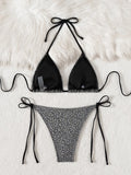 Glitter Sparkling Leopard Halter Strappy Bikini Female Swimsuit Women Swimwear Two-pieces Bikini Set Bathing Suit Swim Beachwear