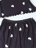 Women's Two-Piece Pajama Sets Summer Sleepwear Suspender Heart Printed Top and Shorts Casual Home Clothes Loungewear