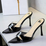 BIGTREE Shoes Women PVC Transparent Shoes for Women Sexy Pointed Open Toe Shallow Slider Slippers Ladies Sandal High Heels Mules