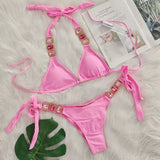 DEKA Brazilian Chain Bikini Set Women's Swimsuit Stylish Solid Thong Swimwear Diamond Separate Beachwear Bathing Suit