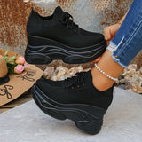 White Knitted Wedge Heels Sneakers Women Spring Autumn Breathable Chunky Platform Sneakers Woman Slip On Mesh Running Shoes 42