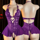 Sexy Crotchless Lingerie For Hot Adult Women White Front Buckle Bra Neck Erotic Babydoll Costume Open Night Dress Porn Underwear