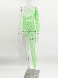 Toucheart Sexy Lingerie Women's Jumpsuit Shiny Diamond Fishing Net One-sleeved Leg Jumpsuit Sexy Hollow Out See-through Jumpsuit