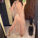 3 Colors Sexy Glitter Mesh Sheer See Through Tunic Beach Cover Up Cover-ups Beach Dress Beach Wear Beachwear Female Women V3217