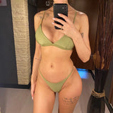 New Sexy Padded Brazilian Bikini Women Swimwear Female Swimsuit Two-Pieces Bikini Set Solid Bather Bathing Suit Swim Lady V64A