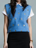 Women Sleeveless Crew Neck Heart Loose Tank Top Fashion Sweater Spring Summer Knit Vest Streetwear
