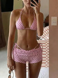 With Shorts Polka Dot Halter Mini Micro Thong Bikini Female Swimsuit Women Swimwear Three-pieces Bikini Set Bathing Suit Swim