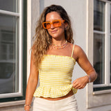 Summer Women Smocked Tank Tops Spaghetti Strap Plaid Ruffle Camisole Fashion Sleeveless Vest Shirts Streetwear