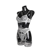 Toucheart Sexy Lingerie Set for Women Solid Color Mesh See-through Plunge Women's Sexy Garters Interesting Underwear 3-piece Set