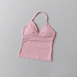 Women's Backless Yoga Sports Vest Neck Hanging Sexy Fitness Pilates Tight Long Top Gathered Sports Bra for Yoga