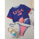 XS -XL Cherry Printed Short Sleeve Bikini Female Swimsuit Women Swimwear Three-pieces Bikini set Bather Bathing Suit Swim V6854