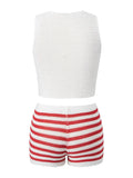 Women Knit 2 Piece Sets for Independence Day Sleeveless V Neck Tank Tops and High Waist Shorts Sets Summer
