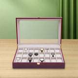 Wine-red MDF 44*29.5*9.7cm 24 Watch Box Glass Cover Watch Storage Box Retro Display Storage Box.