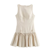 Foridol Bowknot Pleated Tank Short Dress for Women Sleeveless Casual Party Short Dress Female Casual Autumn Winter Dress