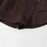 Women's Workwear Skirt-pants Dark Brown Wrap Design Cargo Skort With Pockets For Women High Waist Summer Shorts Elegant 56S3