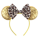 Disney Mickey Mouse Ears Leopard Print Headbands for Girls Baby Women Sequins 5"Bows Hair Accessories Adults Hairbands Kids Gift