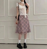 Sweet Skirts Chic Plaid Mini Skirt High Waist A-Line Korean Sle Commute Spring New Arrival Women's Fashion Mid-Length Skirts I3G