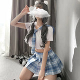 Japanese Sweet Plaid Cheerleading School Girl Cosplay Student Uniform Role Play Sexy Costume Sex Lingerie for Women