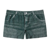 Denim Shorts Women Shorts High Stretchy Imitation Denim Short Leggings with Pockets Tight Fitting Summer Shorts