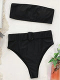 Neon Green Bandeau Swimsuit High Waist Bikini 2025 Women Swimwear Female Two pieces Bikini set Buckle Waistband bathing suit