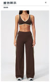 Women's Tracksuit Color Blocked Yoga Sets V Neck Sports Bra High Waist Flare Pants Fitness Suit Outdoor Running Workout Clothes