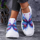 Fashion Butterfly Print Knit Sneakers for Women Breathable Mesh Platform Sneakers Shoes Woman Plus Size Thick Sole Walking Shoes