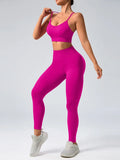2 pcs/set Seamless Tight Pants Set Rose Red Tank Top Outfit Women's Clothing Breathable  Trousers  Athleisure Fitness Pants