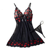 Hot Red Lips Lace Contrasting Sexy Babydoll Dress Mesh Slimming Erotic Lingerie With Thongs Sex Night Costumes