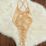 Golden Shiny Snake Print Swimsuit for Women,2026 Summer New One Piece Bikini,U-neck Suspender Cross Straps Beachwear Monokini