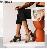 NASBAVI Brand New Ladies Peep Toe Summer Sandals Fashion Mixed Colors Chunky High Heels Women Sandals Party Woman Shoes 35-45