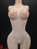 Sexy Big Loophole Open Bra BodySuits Erotic Crotchless Lingerie Women Fishnet Hollow Exposed Breast Adult Plus Size Underwear