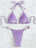 Sexy Leopard Velvet Bikini Mini Micro Thong Bikinis Women Swimwear Female Swimsuit Two-piece Bikini Set Halter Bathing Suit Swim