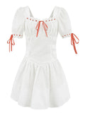 Foridol Bowknot White Summer Women's Dresses 2025 Square Collar Cotton Hollow Out Short Dress New in Vintage Beach Dress